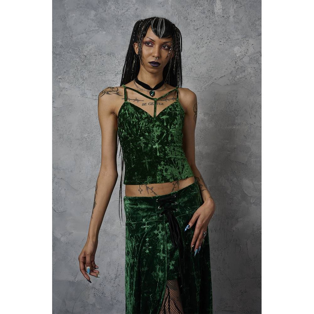 Banned - Sanctum Velvet Ärmelloses Top - Grün